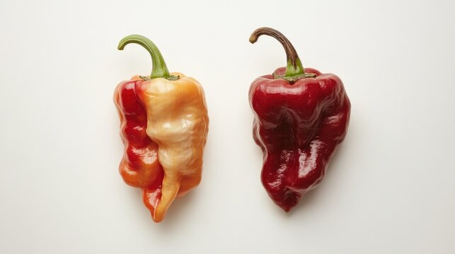 Fresh red and orange bell peppers on white background with Copy Space for text placement - Powered by Adobe