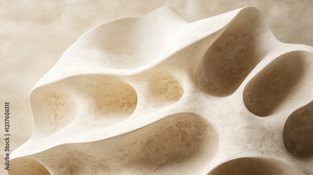 Poster abstract organic shapes with smooth curves and soft textures in neutral tones on an empty background