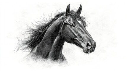 Majestic Black Horse Head Profile Artistic Sketch