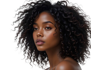 PNG, African american model with curly hair seen fully isolated on transparent background