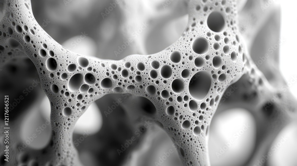 Poster detailed close-up of a porous structure showcasing intricate patterns and textures with copy space f