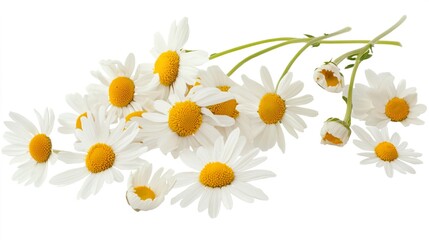 Fototapeta premium Fresh White Daisies with Yellow Centers on a White Background