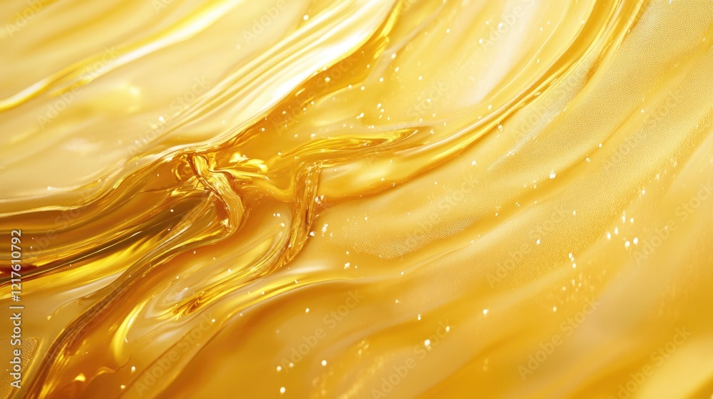 Poster Golden fluid abstract texture with flowing pattern and shimmering particles suitable for backgrounds and design Copy Space