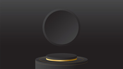 display podium black luxury gold modern presentation product background vector. stage empty dark design pedestal minimal showcase template space stand. studio mockup abstract light platform backdrop.