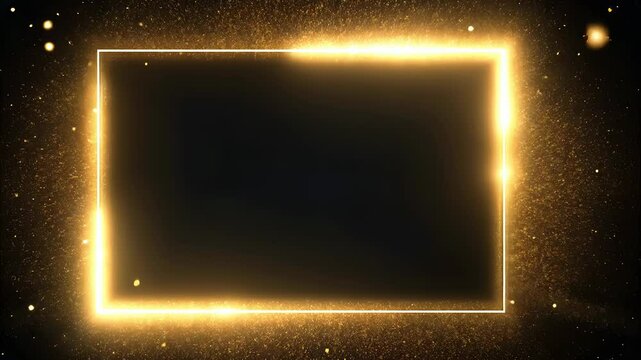 A dazzling golden frame surrounded by sparkling light in a dark space, perfect for highlighting your creative projects anytime