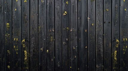 Fototapeta premium Black weathered wooden wall with moss and texture elements suitable for background use and copy space.