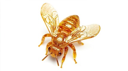 Glittering Golden Bee on a White Background for Nature Themes