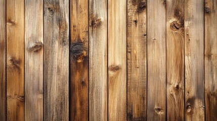 Naklejka premium Close-up of textured wooden planks with natural knots and grain patterns in various shades of brown, suitable for backgrounds and Copy Space.