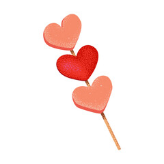 Heart shaped candy with strawberry marmalade on a stick. Sweets for holiday decor, card design, web, banners, and wrapping paper on Valentine's Day, New Year, and Christmas. Vector illustration.