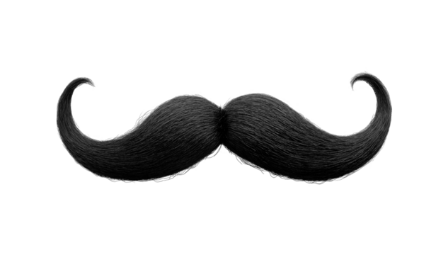 black mustache in handlebar imperial style, isolated on transparent png background