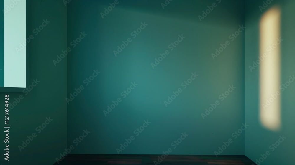 Poster a room with a blue wall and a window. the room is empty and has a very clean and simple look. ai gen