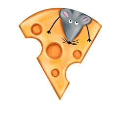 A piece of leaky cheese with a mouse
