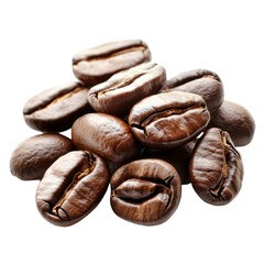 Obraz premium Freshly roasted coffee beans isolated on a transparent background ready for brewing and enjoying rich flavors, fresh coffee beans isolated on transparent background
