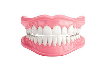 Obraz premium A full set of teeth, full dentures, front view, isolated against a transparent background