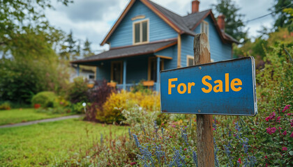 Obraz premium blue country house for sale - blue sign