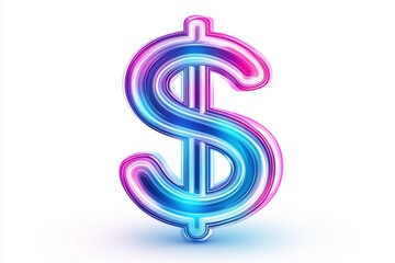 Obraz premium Colorful 3D dollar sign icon with glowing neon effect on a white background. Finance and currency concept