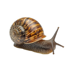 A detailed view of a snail with a patterned shell, moving slowly across a transparent background in a calm setting, Snail isolated on transparent background