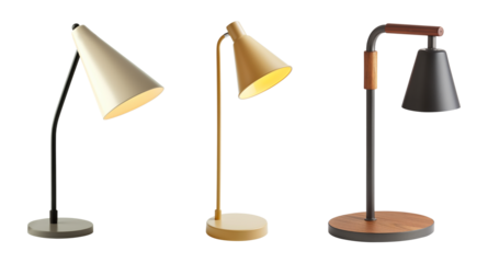 Set of modern study lamps, isolated on transparent png background