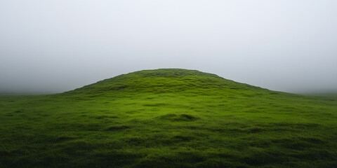 Fototapeta premium Serene grassy hill shrouded in mist. A minimalist landscape photograph showcasing the beauty of a simple, natural scene.