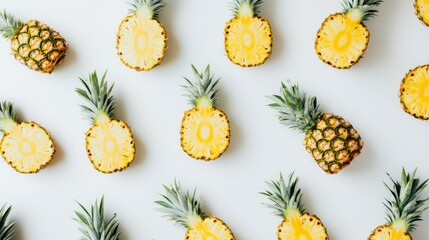 Pineapple slices arranged on a white background with ample copy space for text insertion