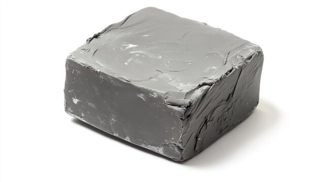 Gray modeling clay block on white background with copy space for text
