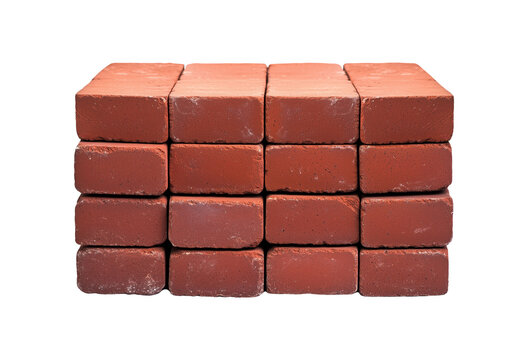 A neat stack of red bricks, isolated on transparent background