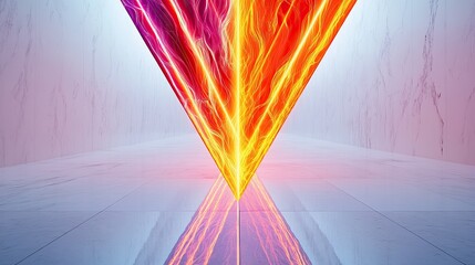 A cascading triangular ribbon chart with neon flames of orange