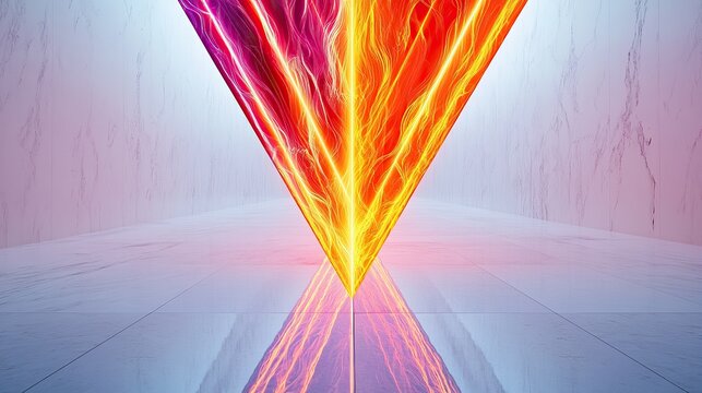 A cascading triangular ribbon chart with neon flames of orange