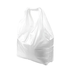 Filled white plastic shopping bag, isolated on transparent cutout background
