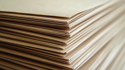 Stack of neatly arranged brown paper sheets with visible texture and folds suitable for various applications Copy Space
