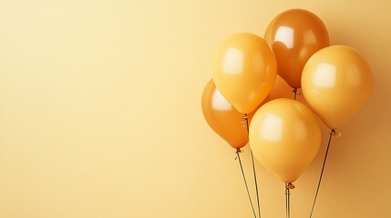 Golden Balloons Float Against A Yellow Background