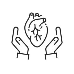 Cardiology icon. Cardiology on the hand thin line vector illustration.
