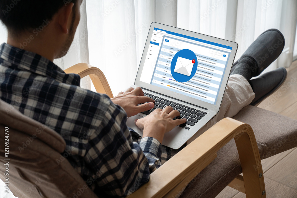 Poster email notification message showing on computer screen snugly. digital marketing message information 