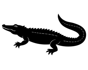 alligator black silhouette vector, Simple silhouette Design vector icon with white background. Wild Animal Vector.	