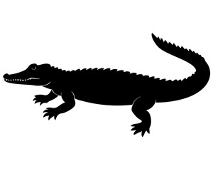 alligator black silhouette vector, Simple silhouette Design vector icon with white background. Wild Animal Vector.	