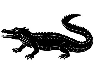 alligator black silhouette vector, Simple silhouette Design vector icon with white background. Wild Animal Vector.	