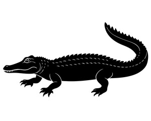 Fototapeta premium alligator black silhouette vector, Simple silhouette Design vector icon with white background. Wild Animal Vector. 