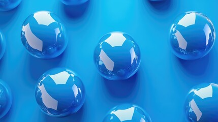Naklejka premium Blue glossy spheres on a smooth blue background with ample copy space for text placement