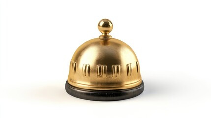 Golden service bell on wooden base with isolated white background Copy Space