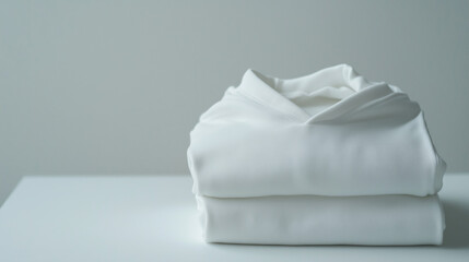 mockup of  folded white hoodie on a white table with side lighting for dynamic product display