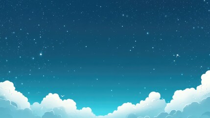 Fototapeta premium Night sky with stars and clouds illustration featuring blue gradient and ample copy space for text
