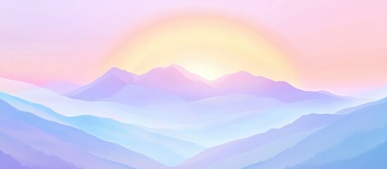 Pastel Sunrise Over Mountain Range with Soft Colored Layers and Copy Space
