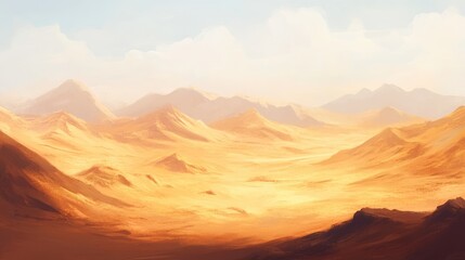 Naklejka premium Desert landscape with rolling dunes and distant mountains under a clear sky ideal for adding text Copy Space