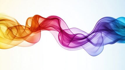 Colorful abstract wave design with smooth flowing curves in gradient hues of orange, pink, purple, and blue on a light background with Copy Space.