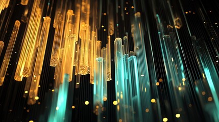 A flowing 3D representation of market analytics made up of liquid-like bars cascading down