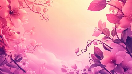 Obraz premium Pink floral background with soft gradient light and decorative elements, ideal for design projects with Copy Space.