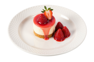 Strawberry cheesecake on the white plate