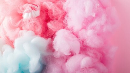 Fototapeta premium Colorful cotton candy texture with soft pink and blue hues providing a light background and ample copy space.