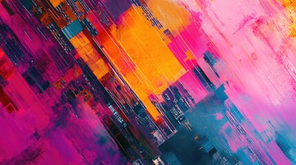 Abstract colorful digital art with vibrant pink, orange, and blue hues creating a dynamic textured composition Copy Space