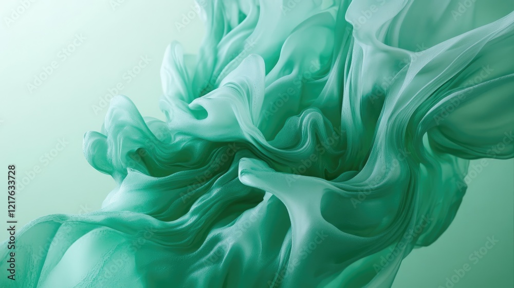 Fototapete Abstract green fluid motion on soft gradient background with Copy Space for design and creative projects.